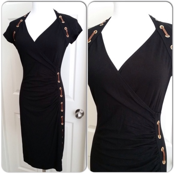Carmen Marc Valvo Dresses & Skirts - Carmen Marc Valvo Black Dress Faux Leather Lace Up Detail